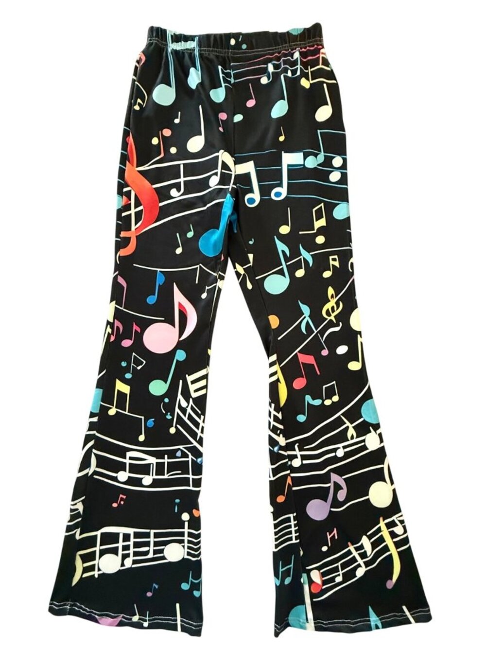 Music Lover Pants Womens Small Black Colorful Notes Artsy Stretch